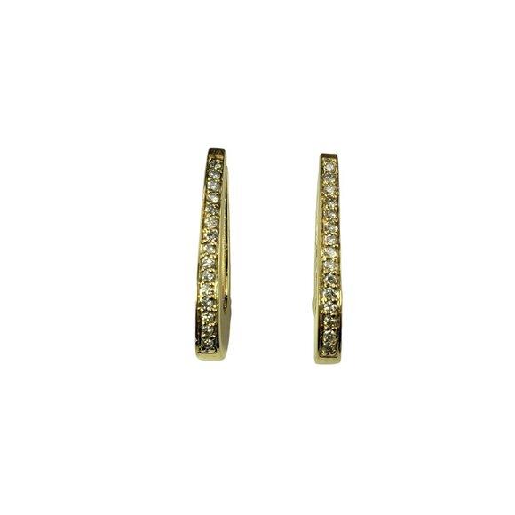 14 Karat Yellow Gold and Diamond Oval Hoop Earrings #19254 - Picture 1 of 7